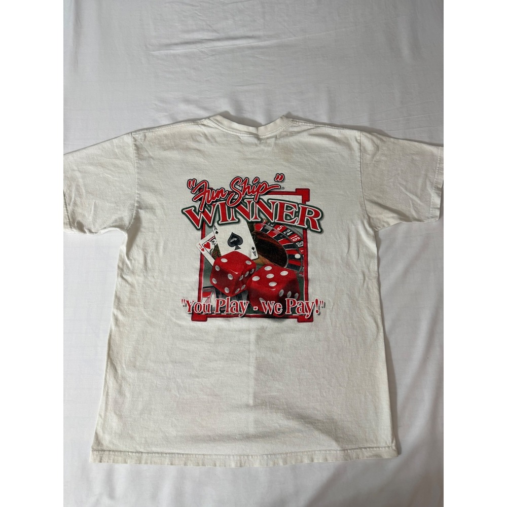 Vintage Anvil Ocean Players Club Fun Ship Winner Casino T-Shirt Mens Large White